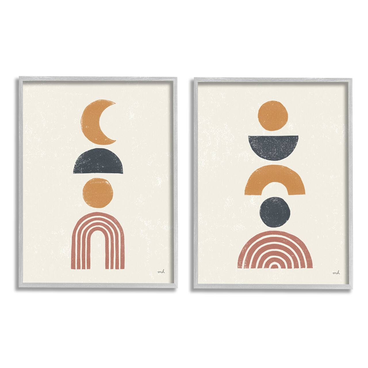 Stupell Industries Sun and Moon Bohemian Symbols Neutral Primary in Gray Frame Wall Art